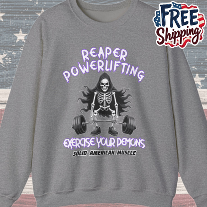 Solid American Muscle - Reaper Powerlifting - Halloween Grim Reaper Gym Sweatshirt