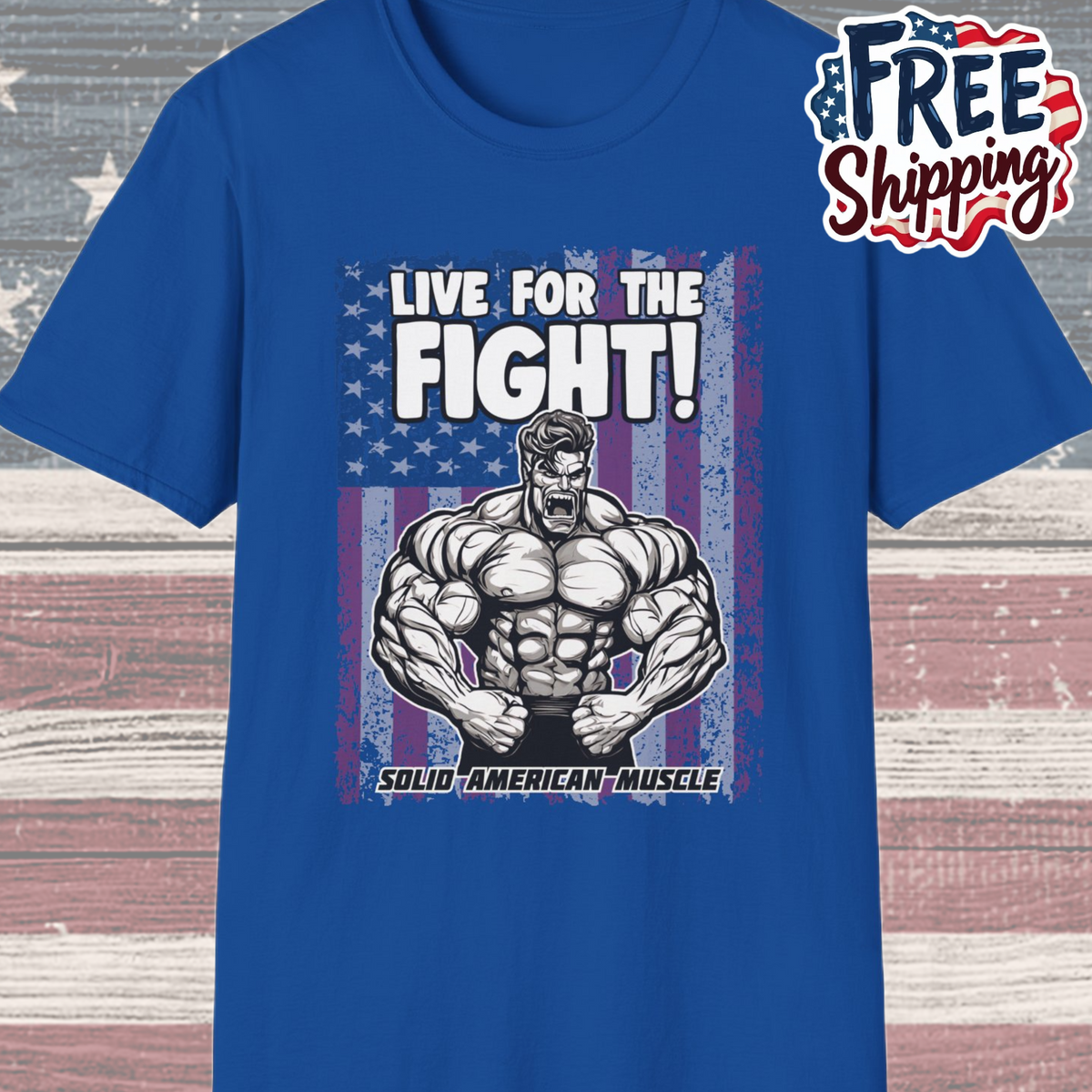 Solid American Muscle - Live for the Fight - USA Flag T-Shirt