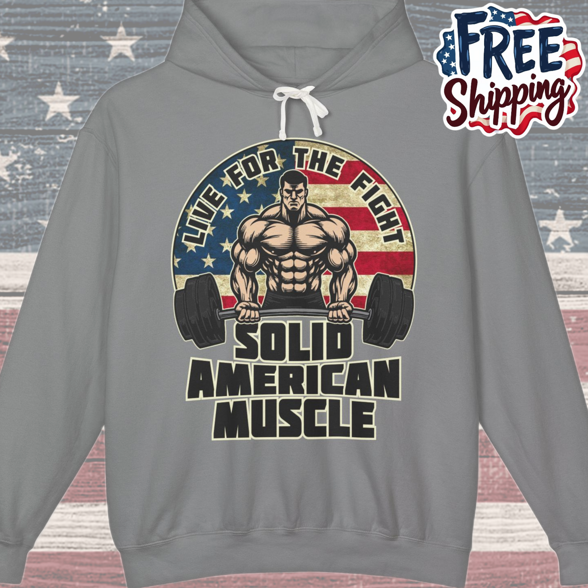 Solid American Muscle - Live for the Fight - Rustic Logo - Gym Hoodie / Pullover