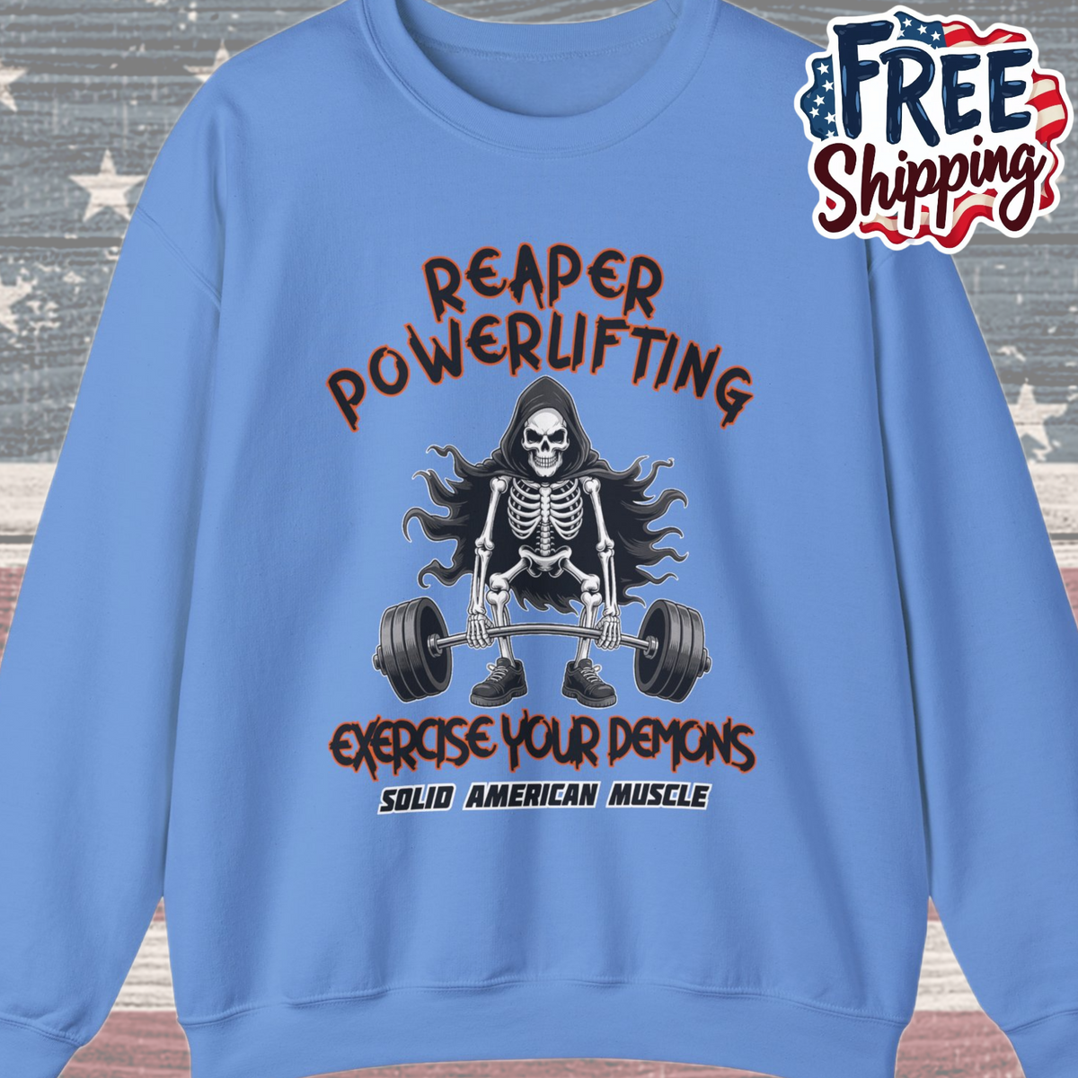 Solid American Muscle - Reaper Powerlifting - Halloween Grim Reaper Gym Sweatshirt