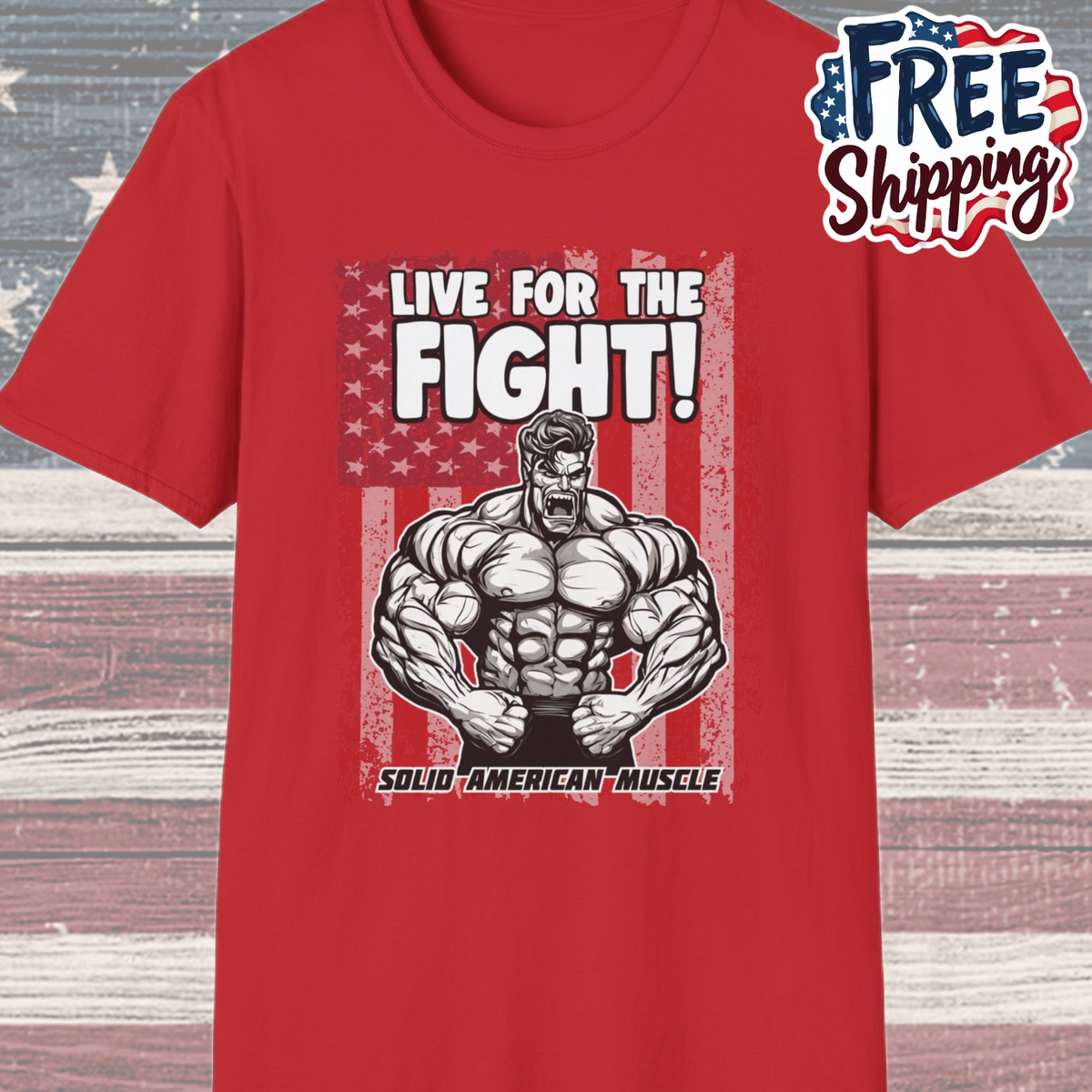 Solid American Muscle - Live for the Fight - USA Flag T-Shirt