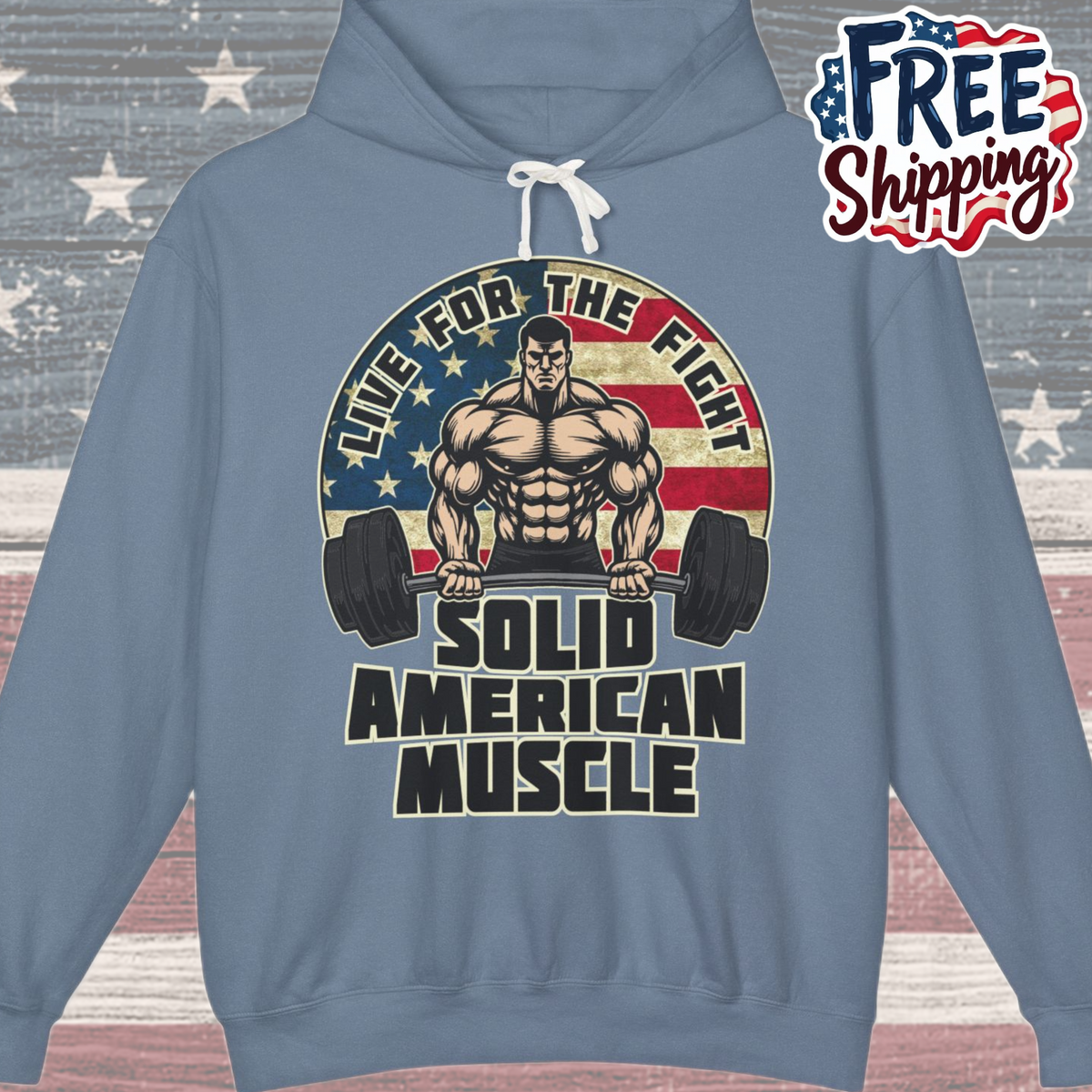 Solid American Muscle - Live for the Fight - Rustic Logo - Gym Hoodie / Pullover