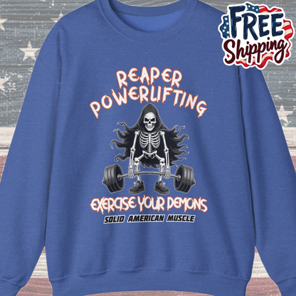 Solid American Muscle - Reaper Powerlifting - Halloween Grim Reaper Gym Sweatshirt