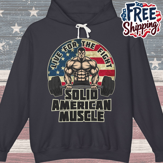 Solid American Muscle - Live for the Fight - Rustic Logo - Gym Hoodie / Pullover