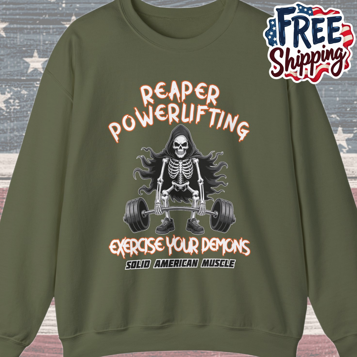 Solid American Muscle - Reaper Powerlifting - Halloween Grim Reaper Gym Sweatshirt