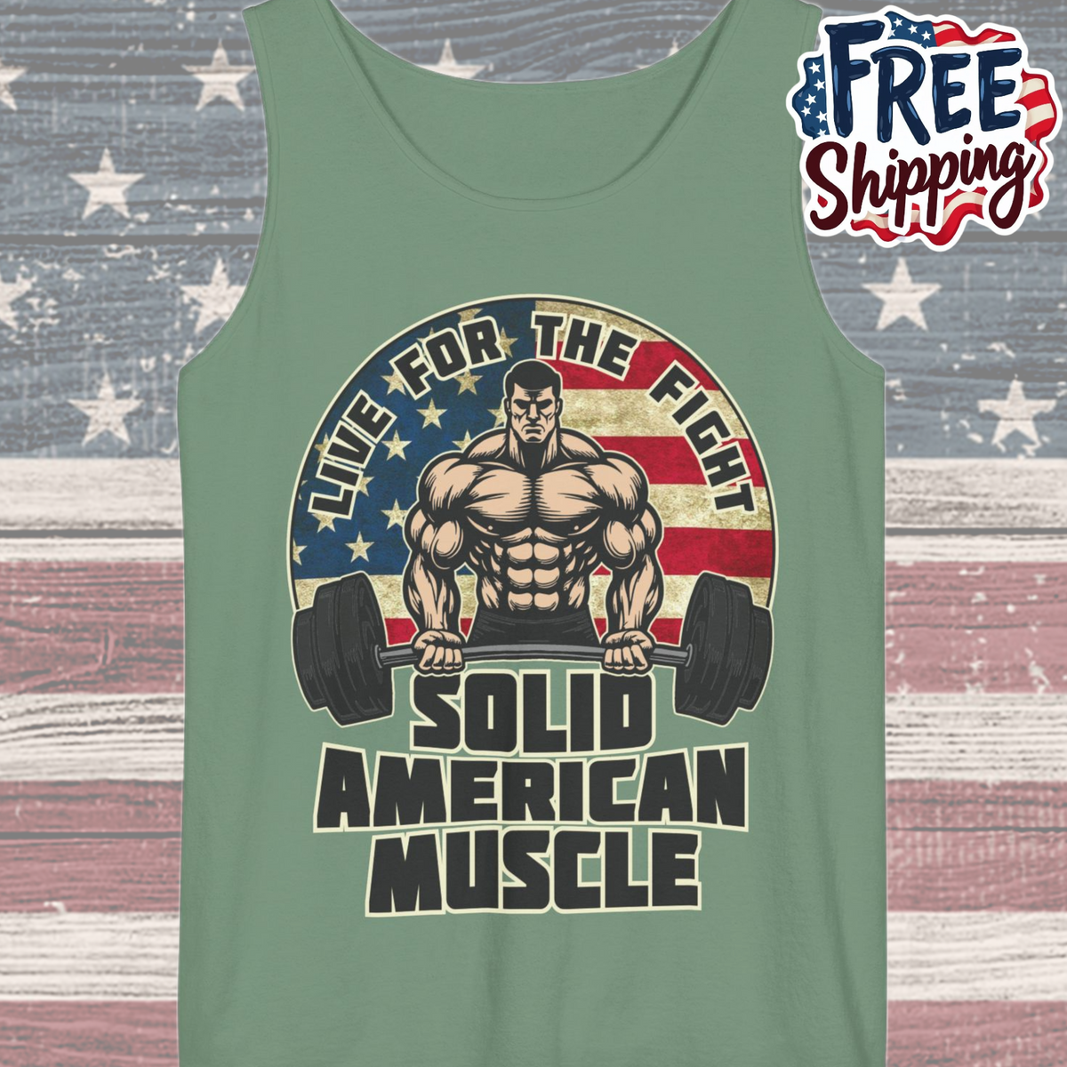 Solid American Muscle - Live for the Fight - Rustic Logo - Tank Top