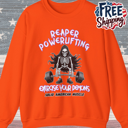 Solid American Muscle - Reaper Powerlifting - Halloween Grim Reaper Gym Sweatshirt