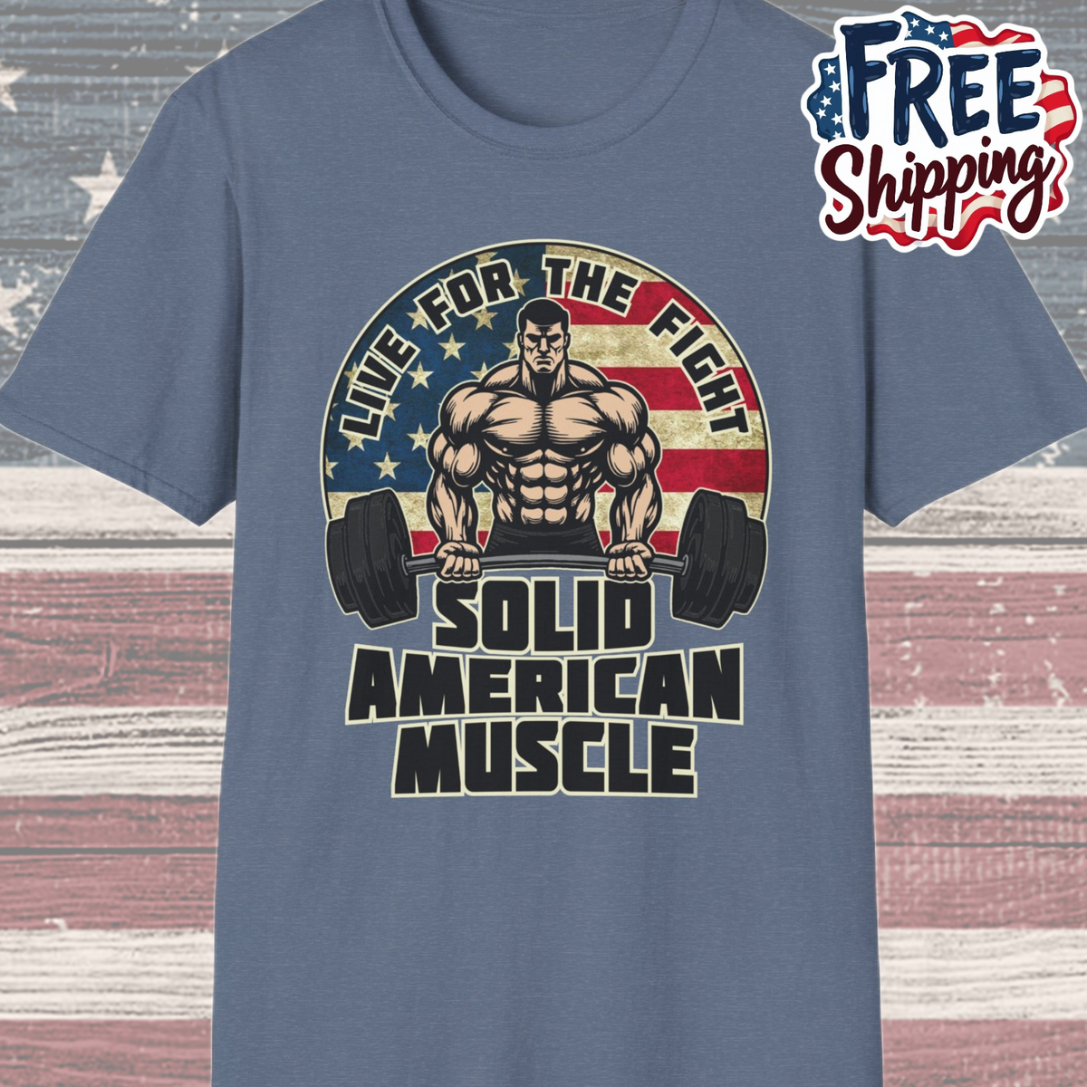 Solid American Muscle - Live for the Fight - Rustic Logo T-Shirt