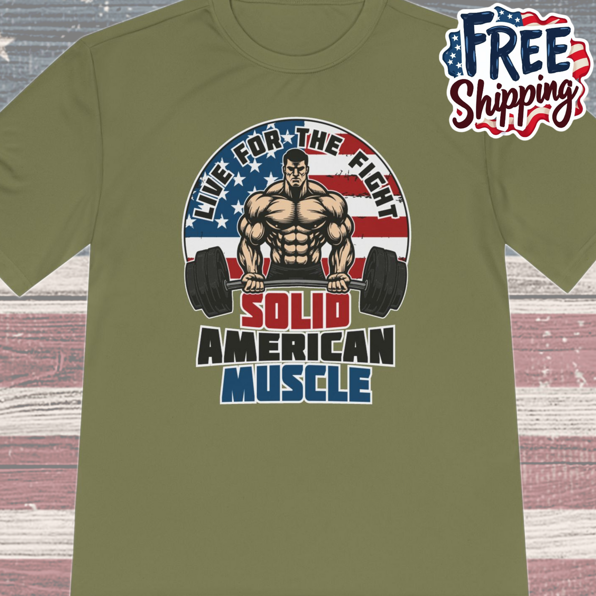 Solid American Muscle - Live for the Fight - Logo Moisture Wicking T-Shirt