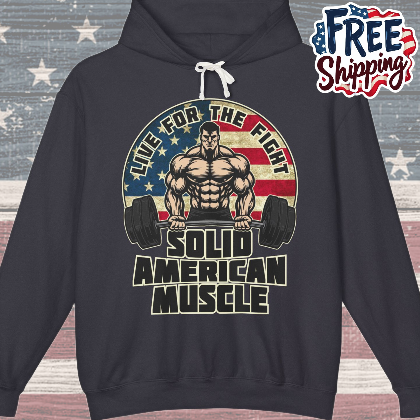 Solid American Muscle - Live for the Fight - Rustic Logo - Gym Hoodie / Pullover