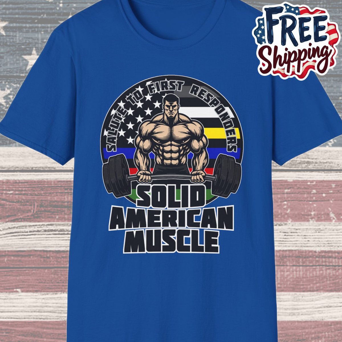 Solid American Muscle - Salute to First Responders - Logo T-Shirt