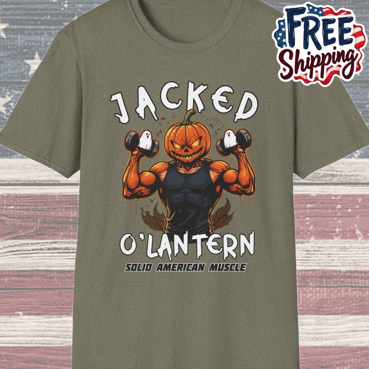 Solid American Muscle - Jacked O'Latern - Halloween Pumpkin Gym T-Shirt