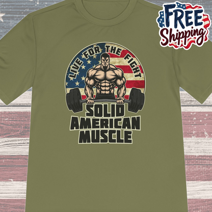 Solid American Muscle - Live for the Fight - Rustic Logo Moisture Wicking T-Shirt