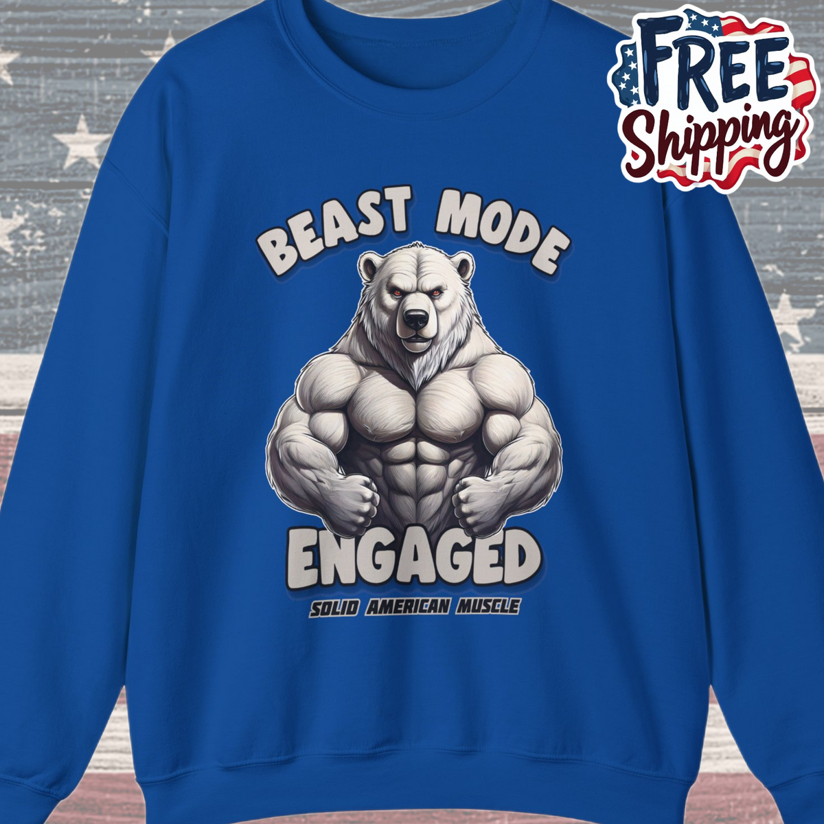 Solid American Muscle - Beast Mode Engaged - Muscular Polar Bear Gym Sweatshirt