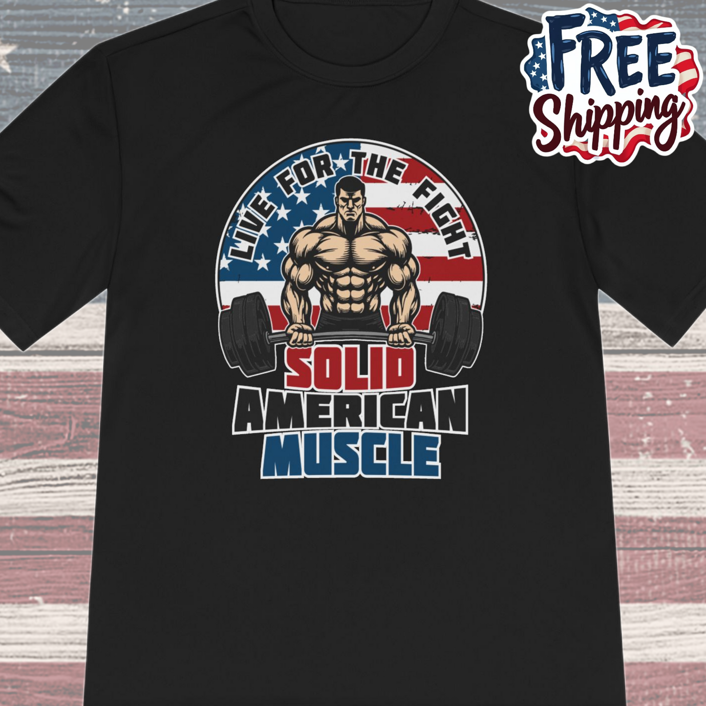 Solid American Muscle - Live for the Fight - Logo Moisture Wicking T-Shirt