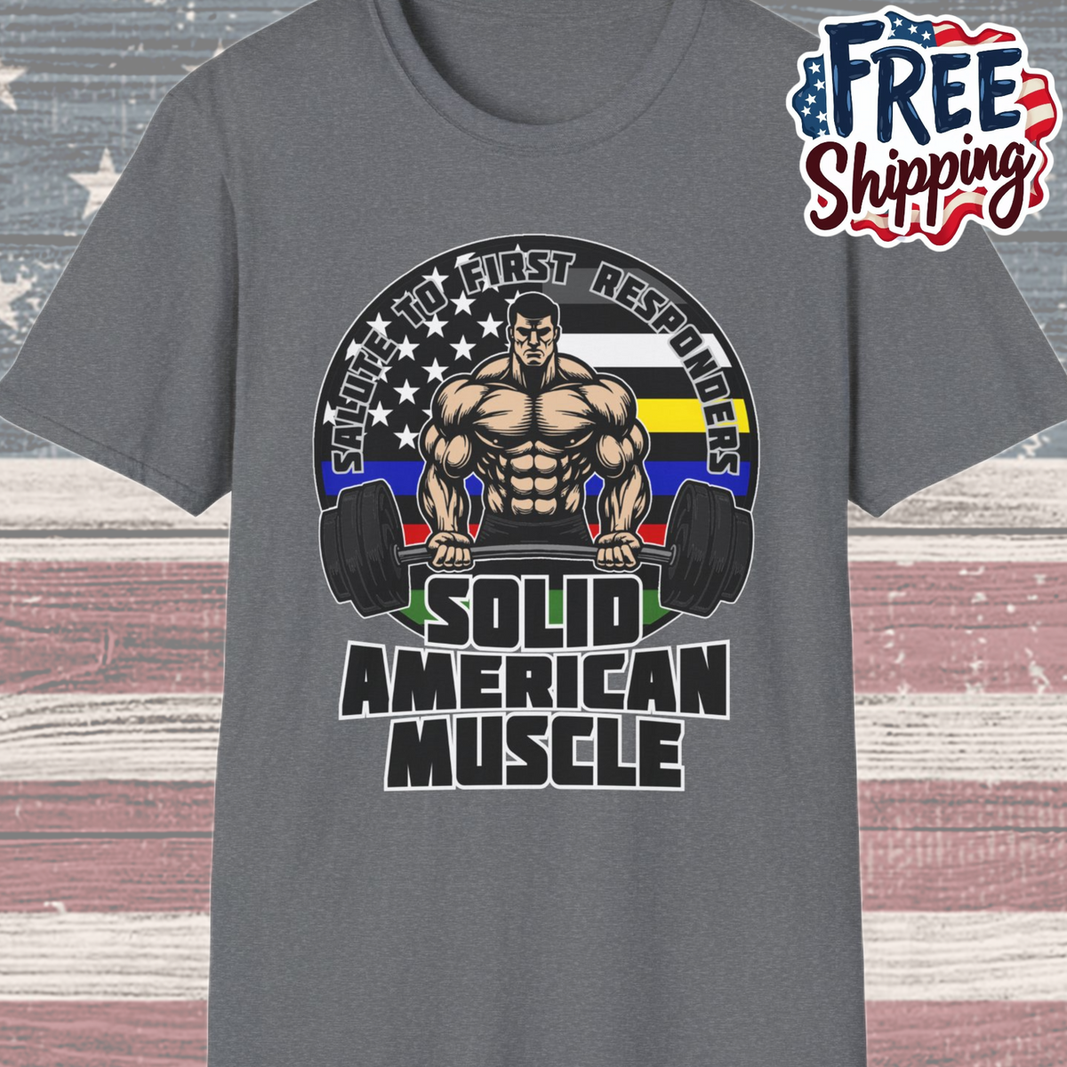 Solid American Muscle - Salute to First Responders - Logo T-Shirt