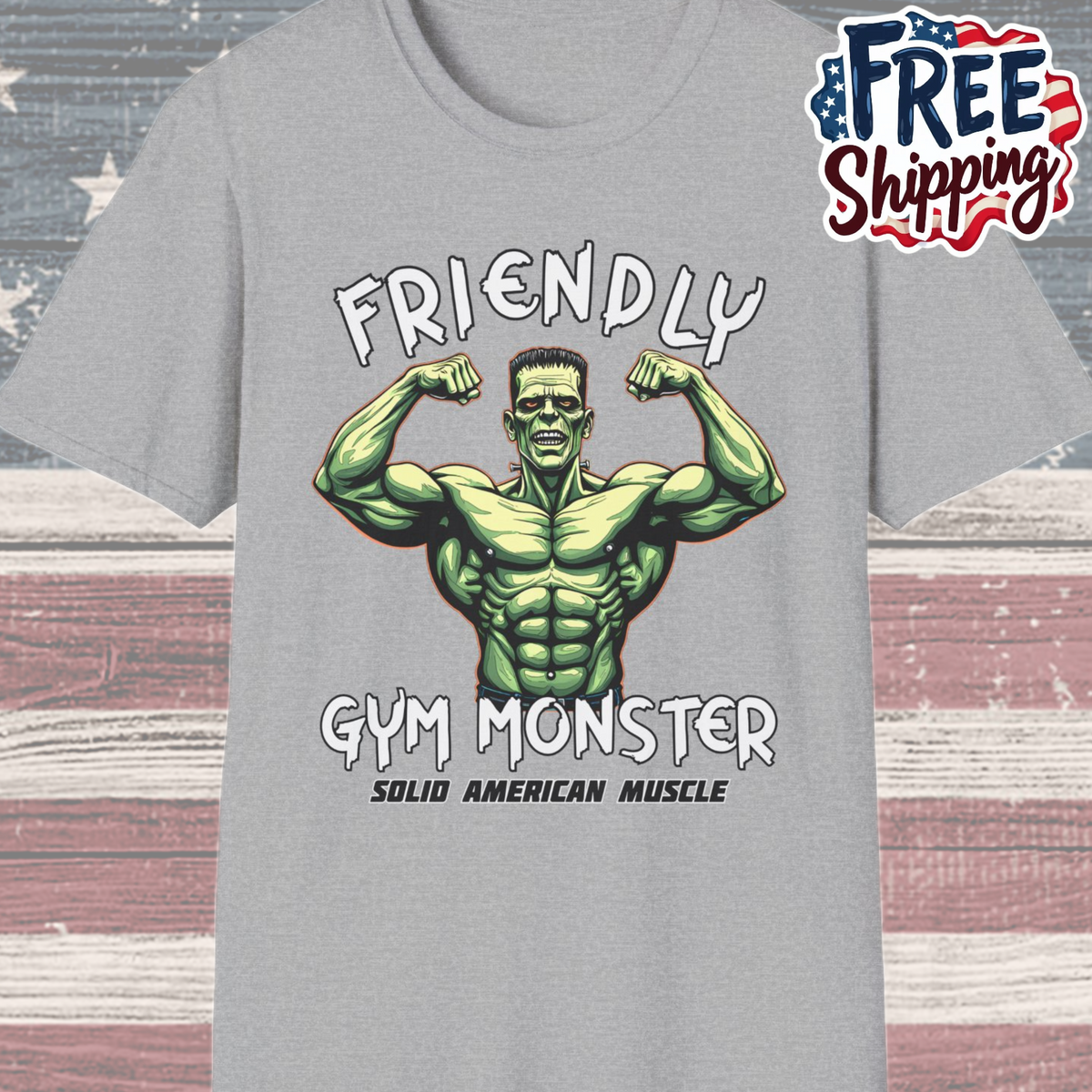 Solid American Muscle - Friendly Gym Monster - Halloween Frankenstein's Monster Gym T-Shirt