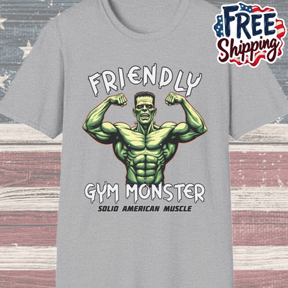 Solid American Muscle - Friendly Gym Monster - Halloween Frankenstein's Monster Gym T-Shirt
