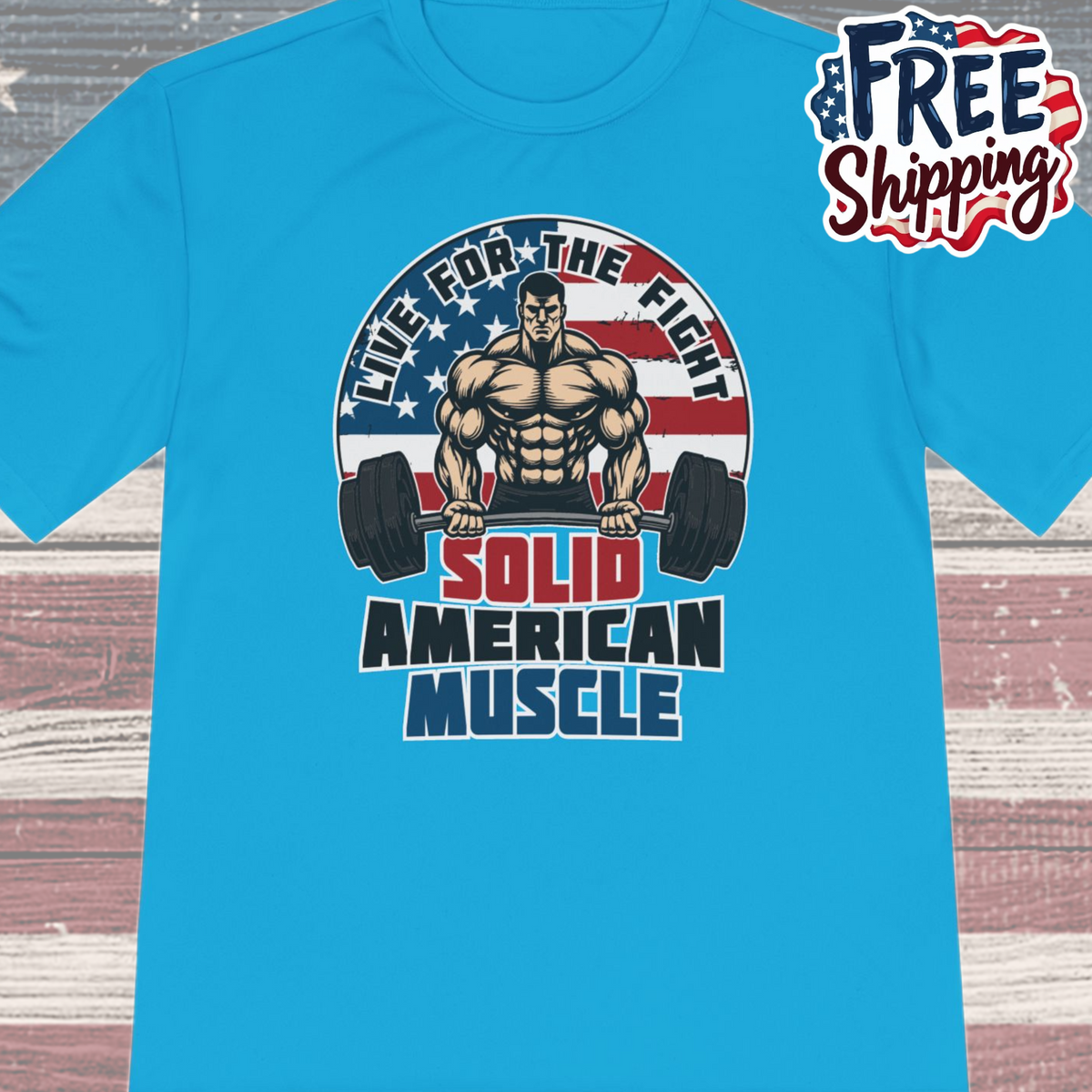 Solid American Muscle - Live for the Fight - Logo Moisture Wicking T-Shirt