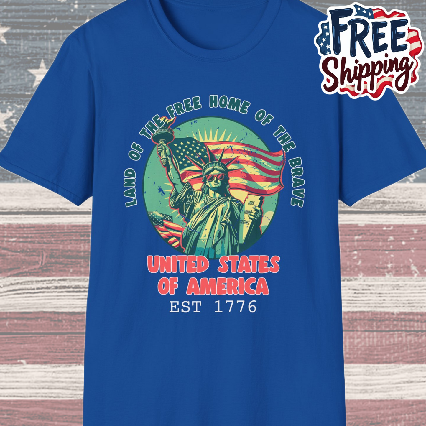 Patriot Collection - Land of the Free Home of the Brave - Statue of Liberty Patriotic T-Shirt