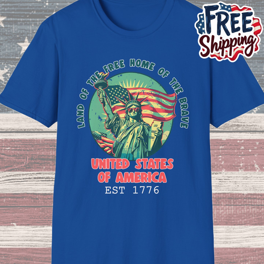 Patriot Collection - Land of the Free Home of the Brave - Statue of Liberty Patriotic T-Shirt