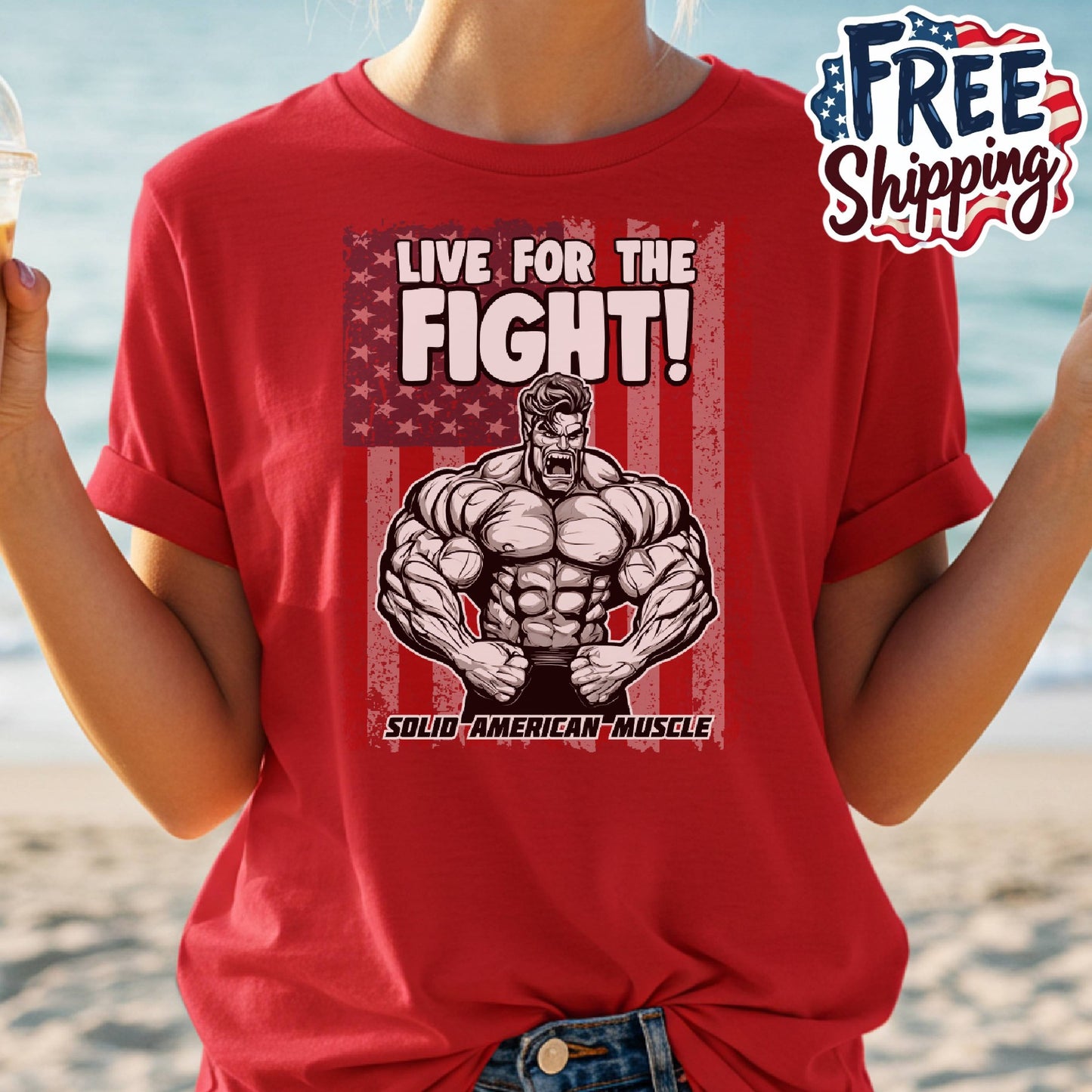 Solid American Muscle - Live for the Fight - USA Flag T-Shirt