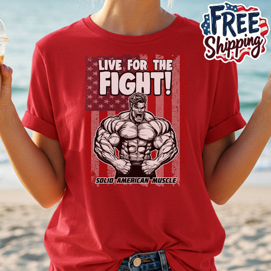 Solid American Muscle - Live for the Fight - USA Flag T-Shirt