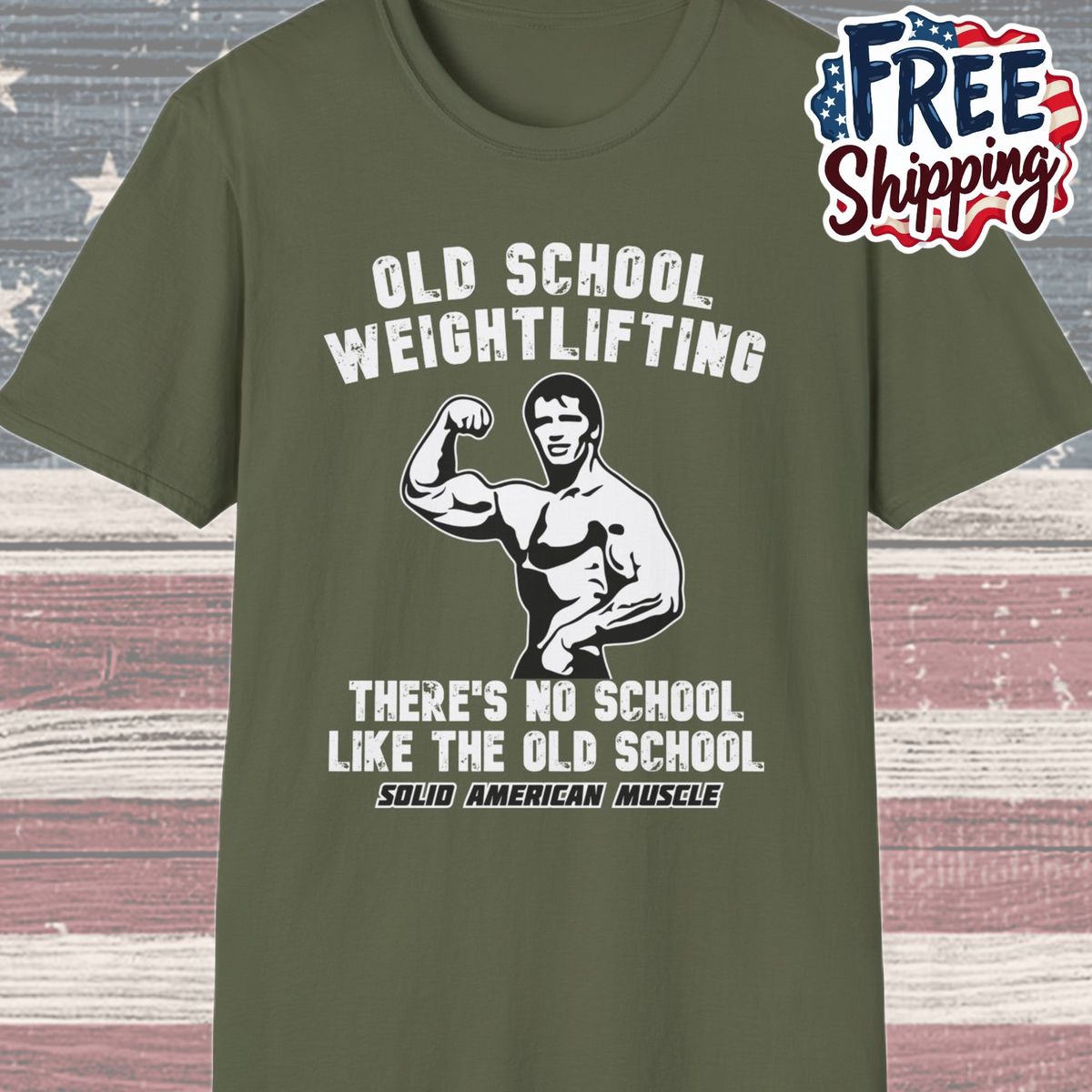 Solid American Muscle - Old School Weightlifting - There's No School Like The Old School - Vintage T-Shirt