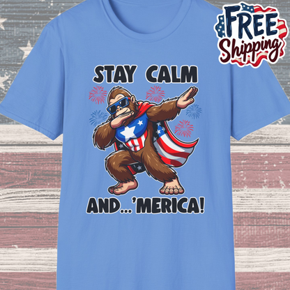 Patriot Collection - Stay Calm and 'Merica - Dabbin' Bigfoot - T-Shirt