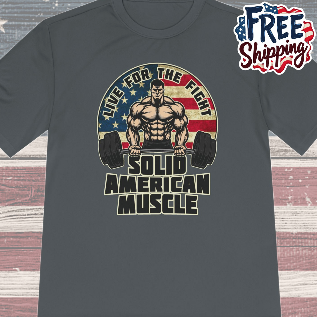Solid American Muscle - Live for the Fight - Rustic Logo Moisture Wicking T-Shirt