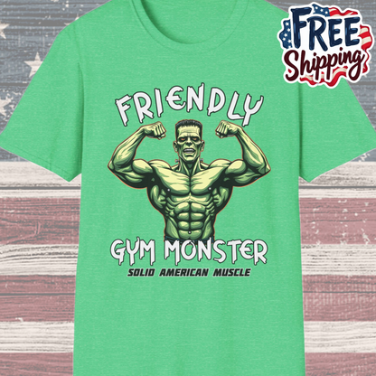 Solid American Muscle - Friendly Gym Monster - Halloween Frankenstein's Monster Gym T-Shirt