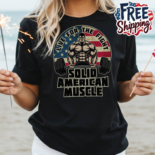 Solid American Muscle - Live for the Fight - Rustic Logo T-Shirt