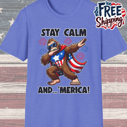 Patriot Collection - Stay Calm and 'Merica - Dabbin' Bigfoot - T-Shirt