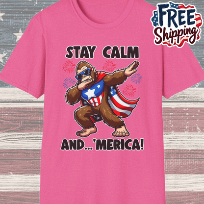 Patriot Collection - Stay Calm and 'Merica - Dabbin' Bigfoot - T-Shirt