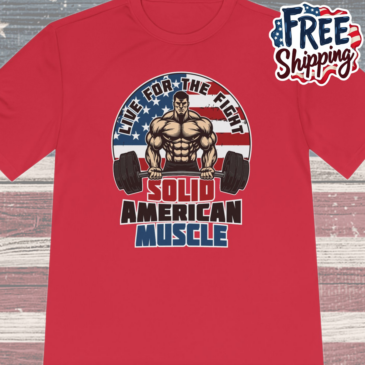 Solid American Muscle - Live for the Fight - Logo Moisture Wicking T-Shirt