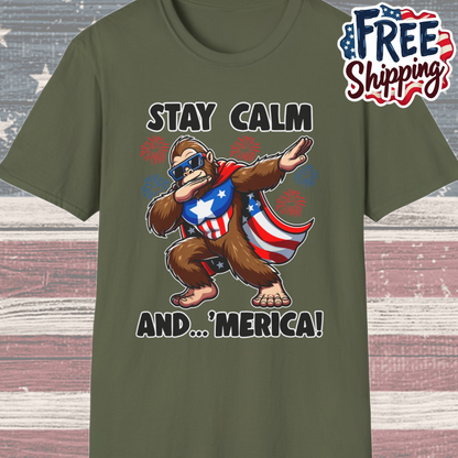 Patriot Collection - Stay Calm and 'Merica - Dabbin' Bigfoot - T-Shirt