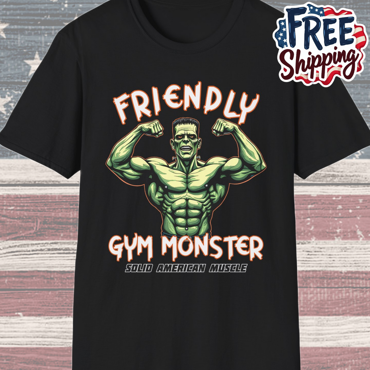 Solid American Muscle - Friendly Gym Monster - Halloween Frankenstein's Monster Gym T-Shirt