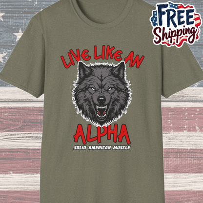 Solid American Muscle - Live Like an Alpha - Gray Wolf T-Shirt