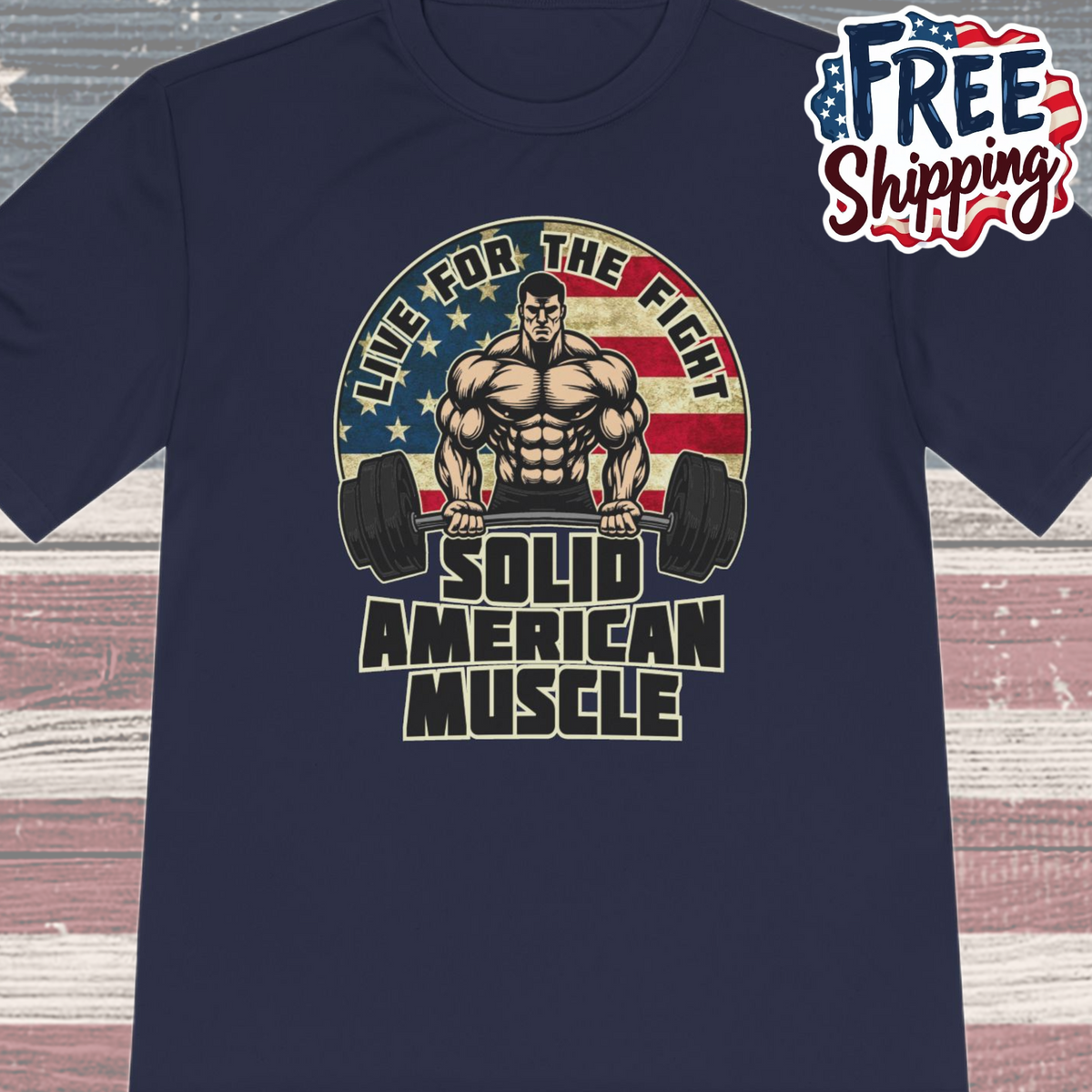 Solid American Muscle - Live for the Fight - Rustic Logo Moisture Wicking T-Shirt