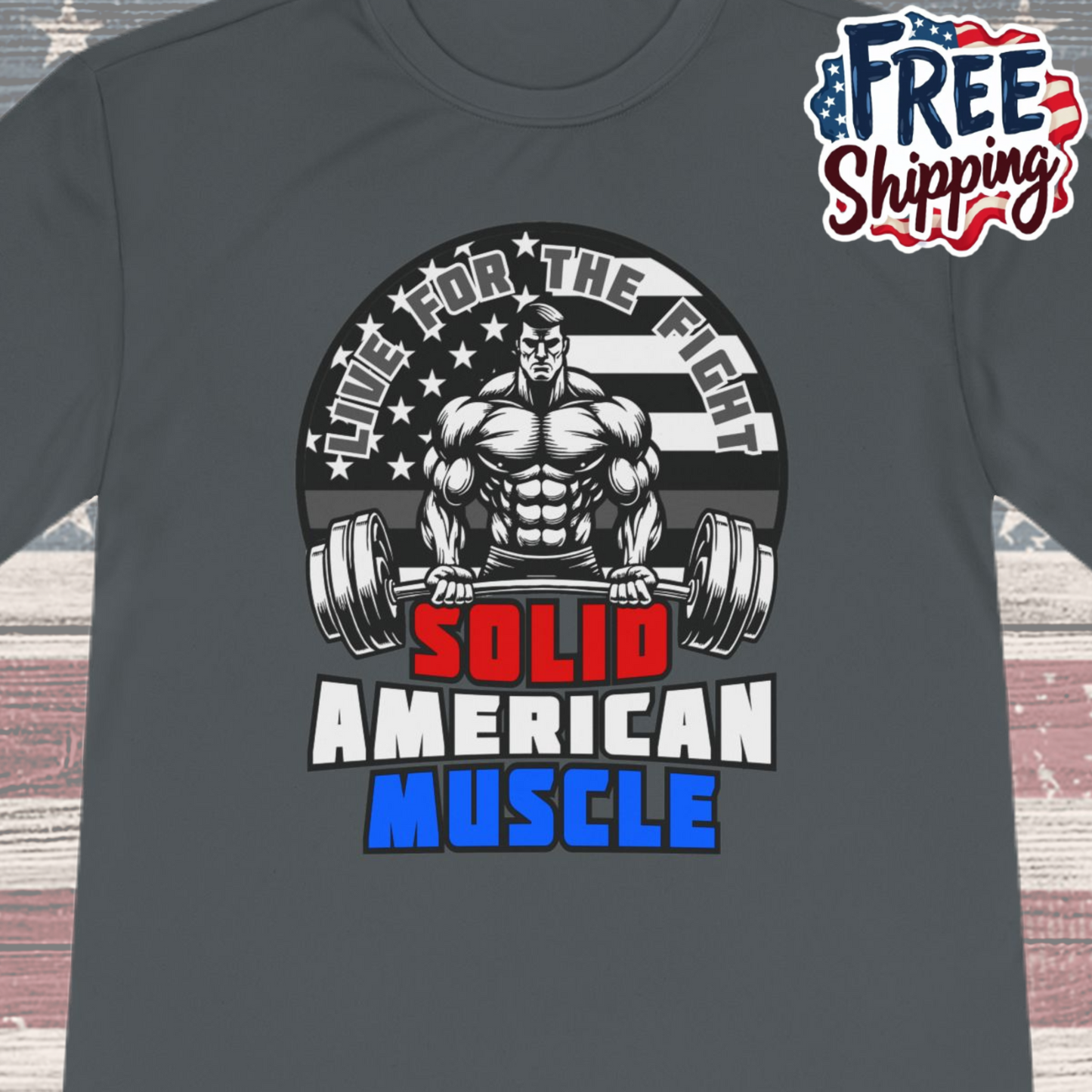 Solid American Muscle - Thin Gray Line Tribute Logo - Correctional Officer/First Responder Moisture Wicking T-Shirt