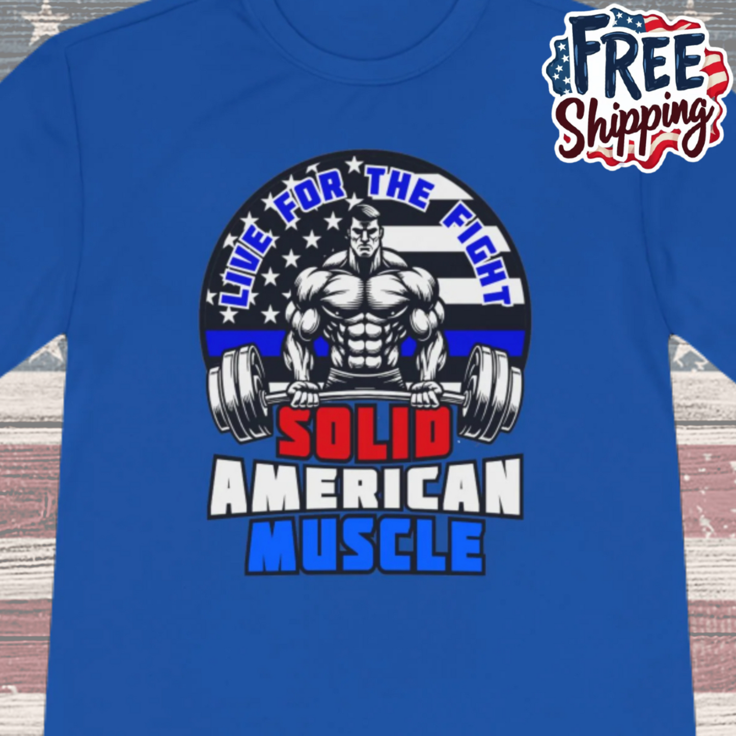 Solid American Muscle - Thin Blue Line Tribute Logo - Police Officer/First Responder Moisture Wicking T-Shirt