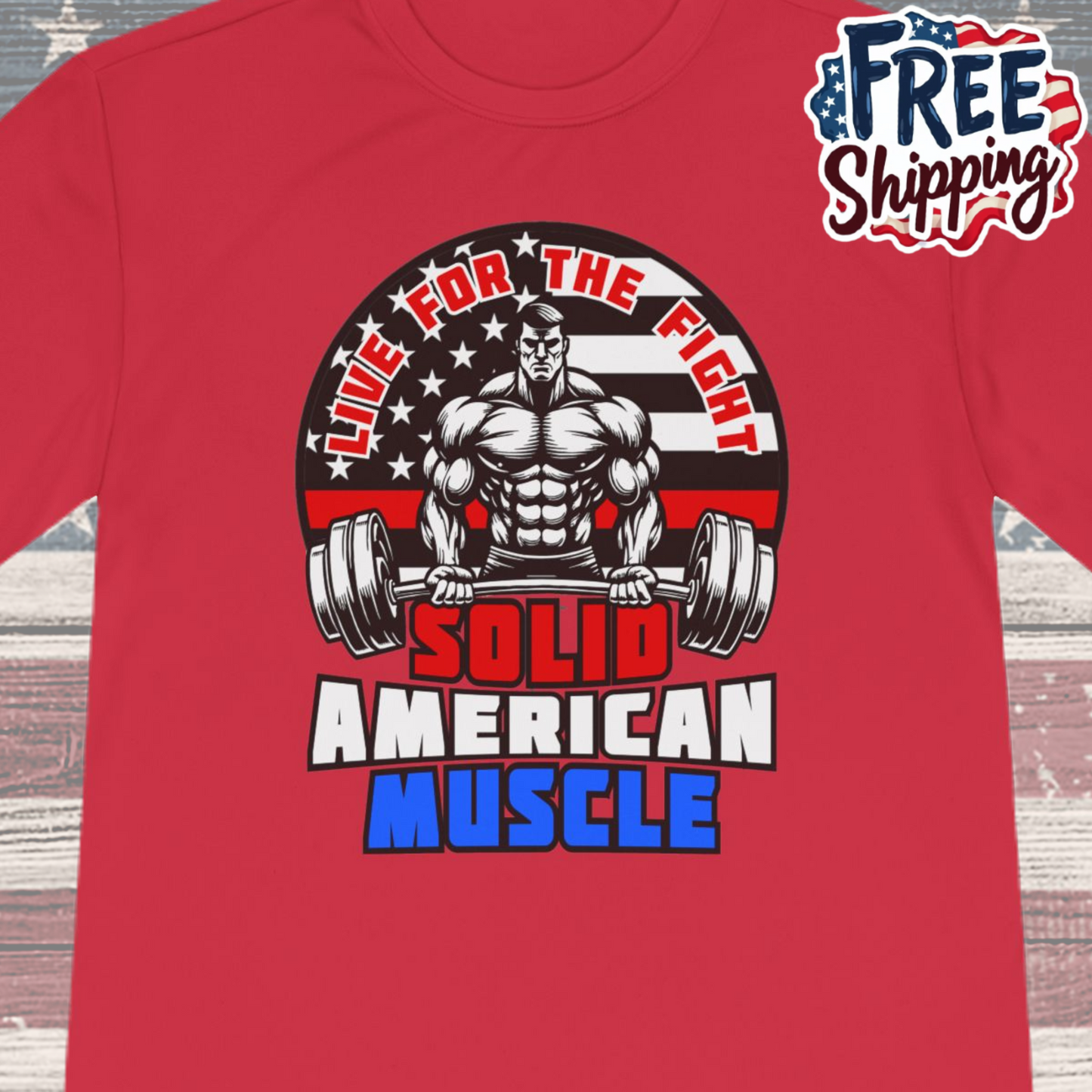 Solid American Muscle - Thin Red Line Tribute Logo - Fire Fighter/First Responder Moisture Wicking T-Shirt