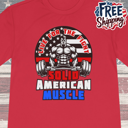 Solid American Muscle - Thin Red Line Tribute Logo - Fire Fighter/First Responder Moisture Wicking T-Shirt