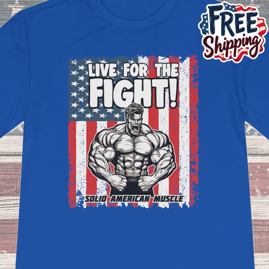 Solid American Muscle - Live for the Fight - USA Flag Moisture Wicking T-Shirt