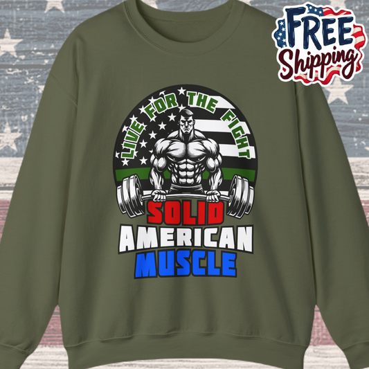 Solid American Muscle - Thin Green Line Tribute Logo - Armed Forces/First Responder Sweatshirt