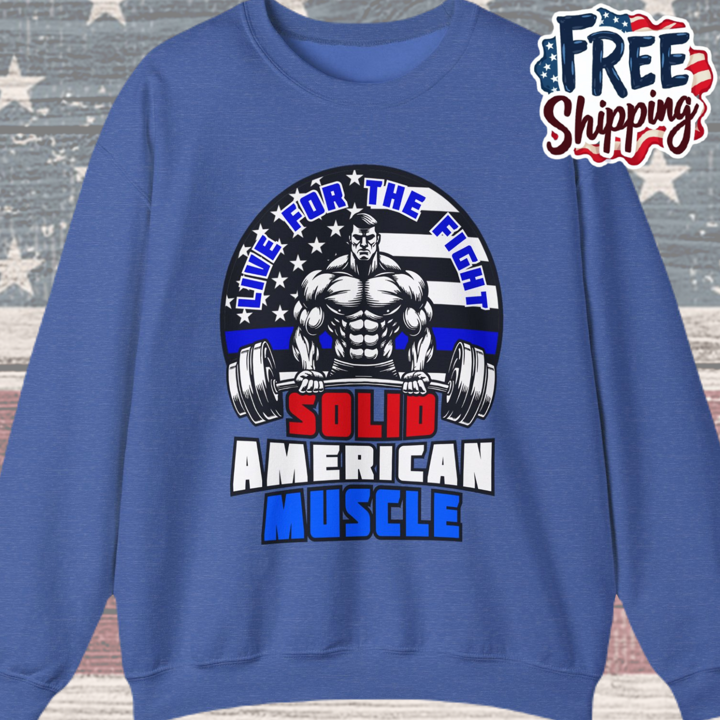 Solid American Muscle - Thin Blue Line Tribute Logo - Police Officer/First Responder Sweatshirt