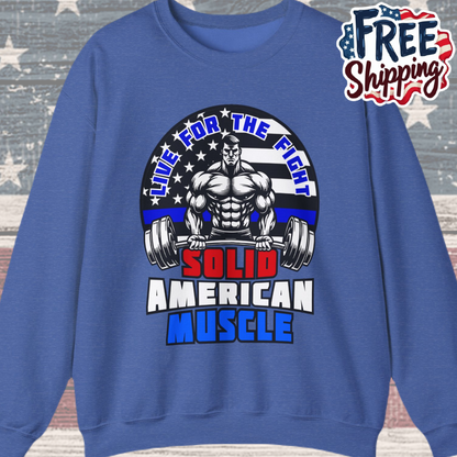 Solid American Muscle - Thin Blue Line Tribute Logo - Police Officer/First Responder Sweatshirt