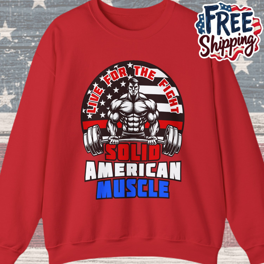 Solid American Muscle - Thin Red Line Tribute Logo - Fire Fighter/First Responder Sweatshirt
